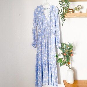🦋 NWOT LULUS My Darling One Light Blue Floral Printed Long Sleeve Maxi Dress